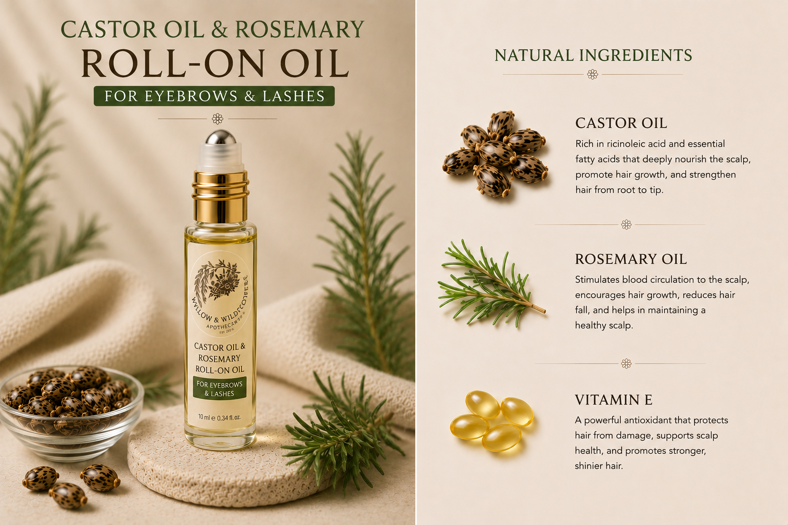 Castor Oil and Roll on Lash and Eyebrows Oil